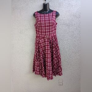 Belle Poque Plaid Dress Sleeveless Flare Swing Dancing 1950's Red White Medium